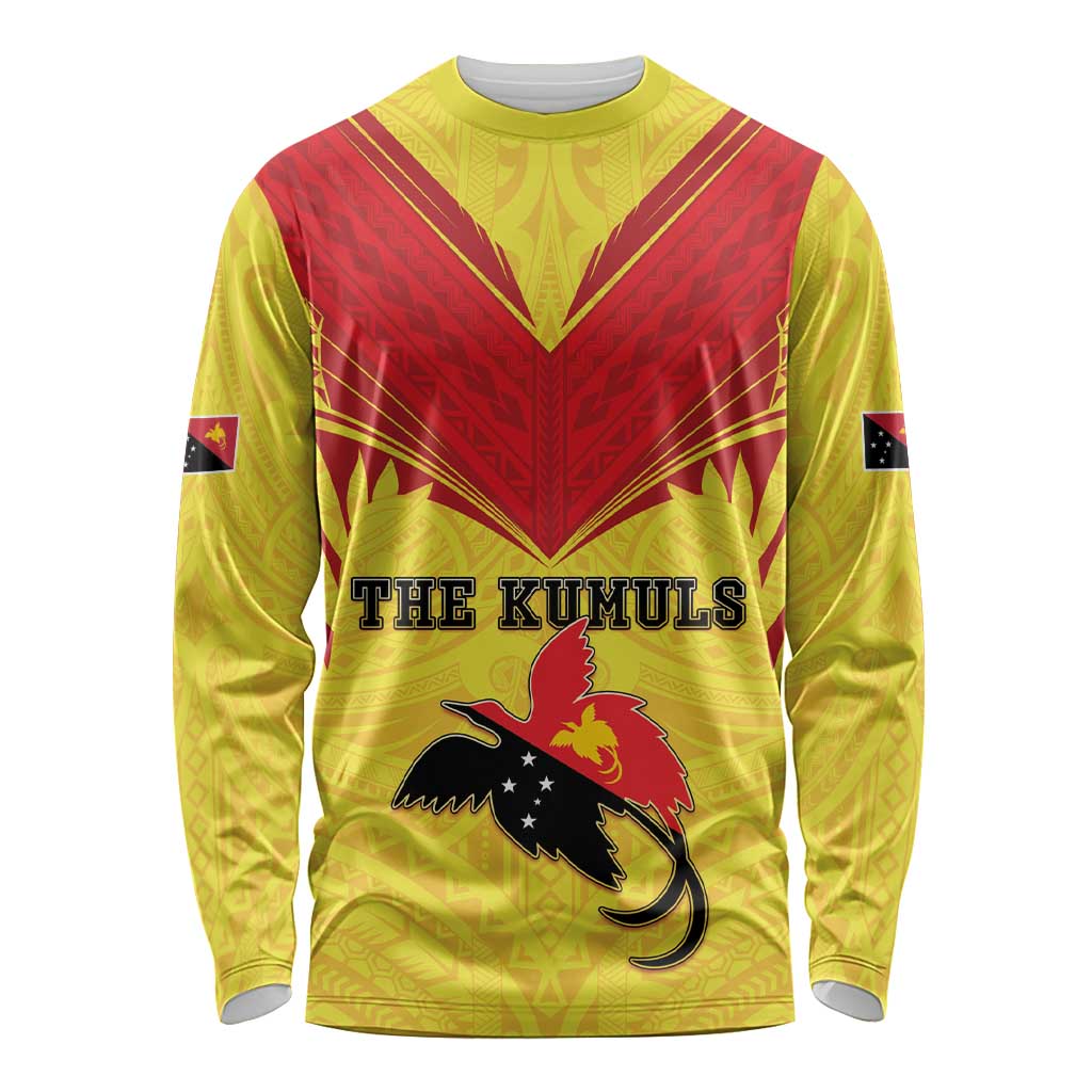 Papua New Guinea Rugby Custom Long Sleeve Shirt Kumuls Heritage LT05 Unisex Yellow - Polynesian Pride