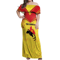 Papua New Guinea Rugby Custom Off Shoulder Maxi Dress Kumuls Heritage LT05 Women Yellow - Polynesian Pride