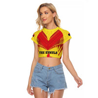 Papua New Guinea Rugby Custom Raglan Cropped T Shirt Kumuls Heritage LT05 Female Yellow - Polynesian Pride