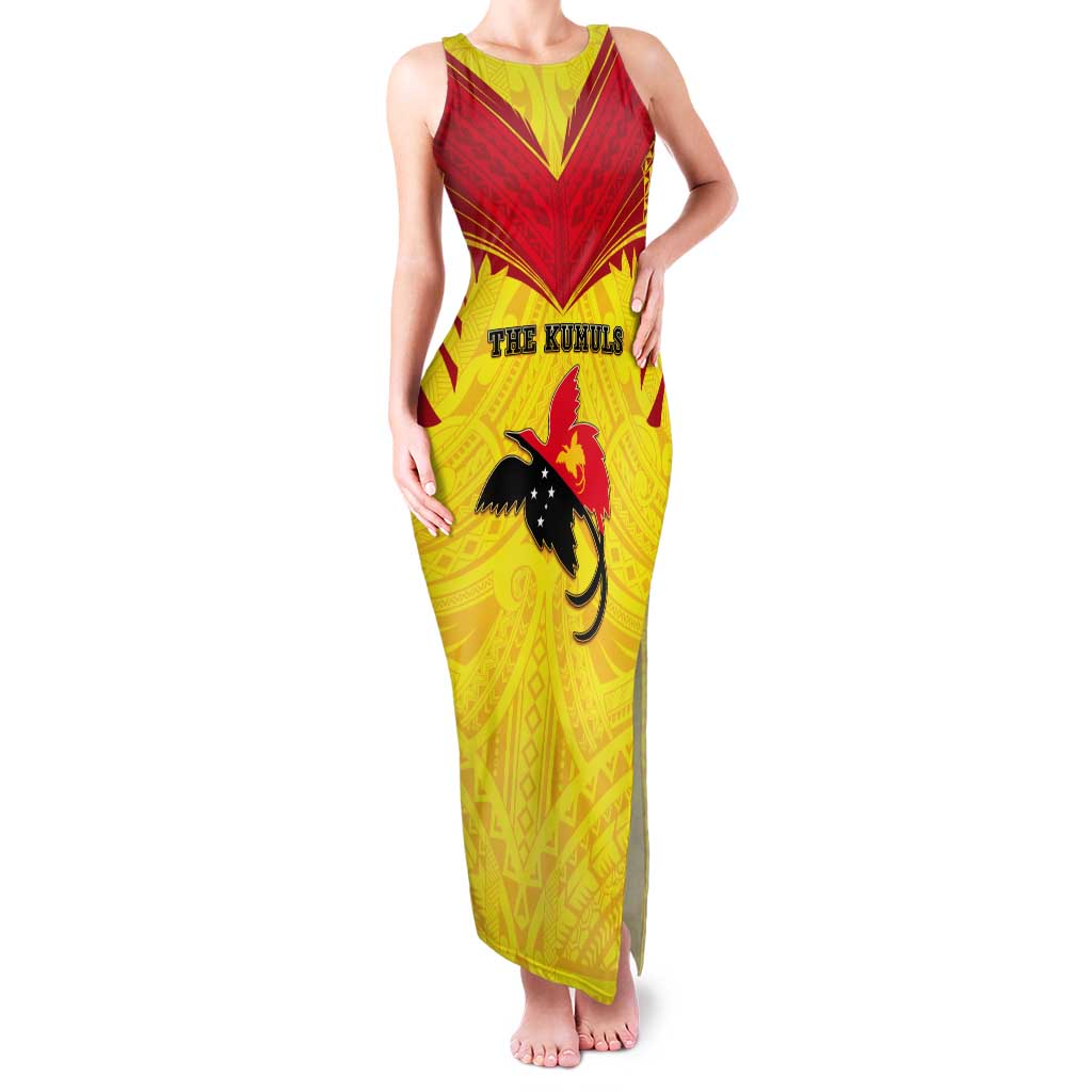 Papua New Guinea Rugby Custom Tank Maxi Dress Kumuls Heritage LT05 Women Yellow - Polynesian Pride