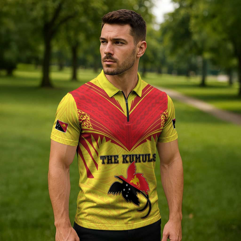 Papua New Guinea Rugby Custom Zipper Polo Shirt Kumuls Heritage