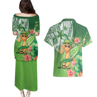 Aloha Hawaii St Patrick's Day Couples Matching Puletasi and Hawaiian Shirt Polynesian Style