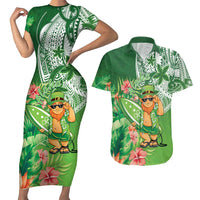 Aloha Hawaii St Patrick's Day Couples Matching Short Sleeve Bodycon Dress and Hawaiian Shirt Polynesian Style