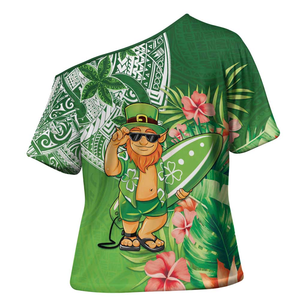Aloha Hawaii St Patrick's Day Cross Shoulder Shirt Polynesian Style