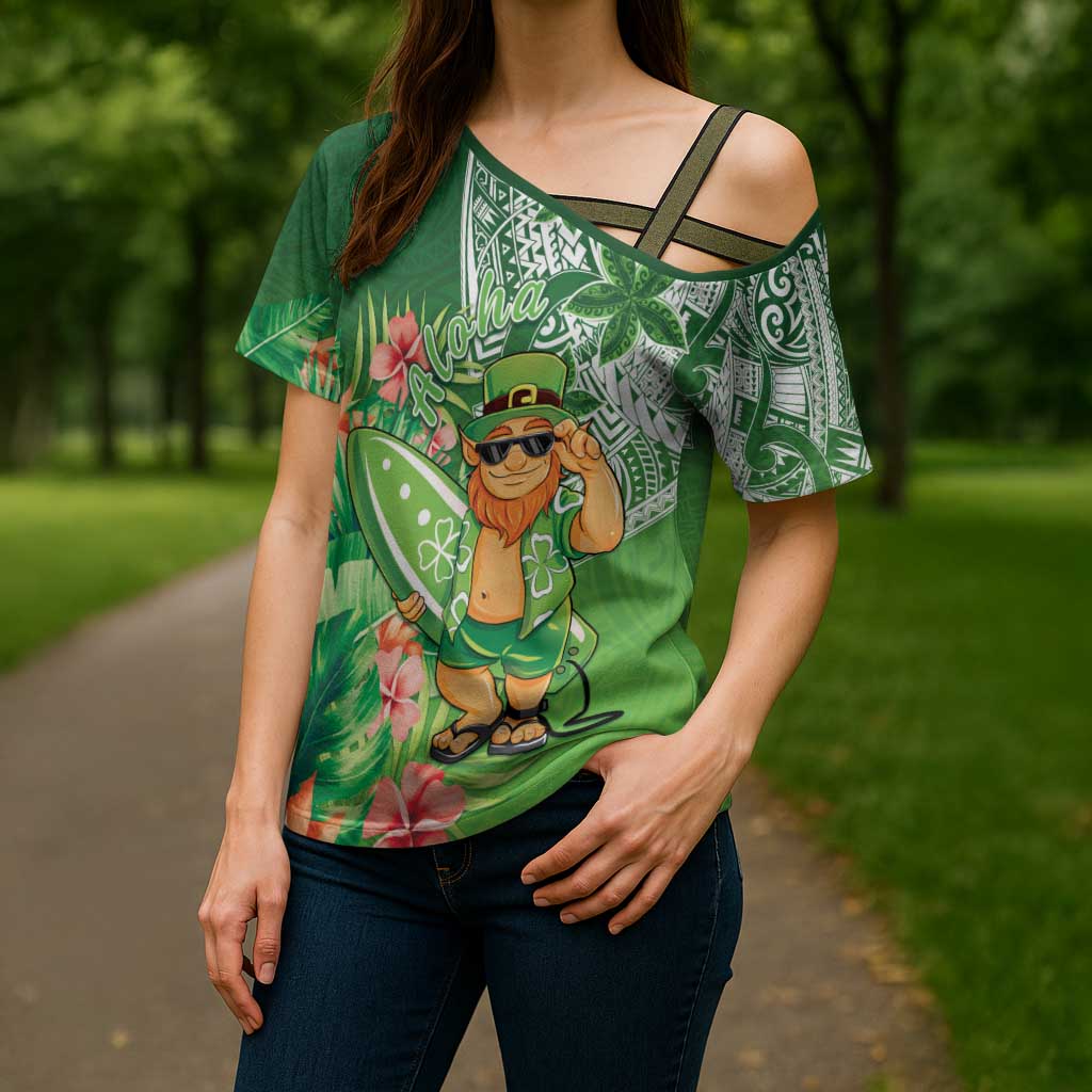 Aloha Hawaii St Patrick's Day Cross Shoulder Shirt Polynesian Style