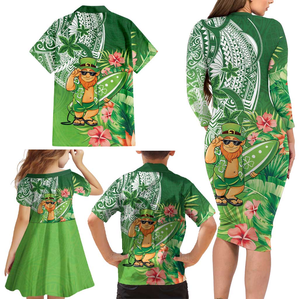 Aloha Hawaii St Patrick's Day Family Matching Long Sleeve Bodycon Dress and Hawaiian Shirt Polynesian Style