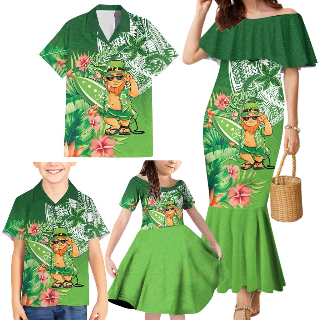 Aloha Hawaii St Patrick's Day Family Matching Mermaid Dress and Hawaiian Shirt Polynesian Style