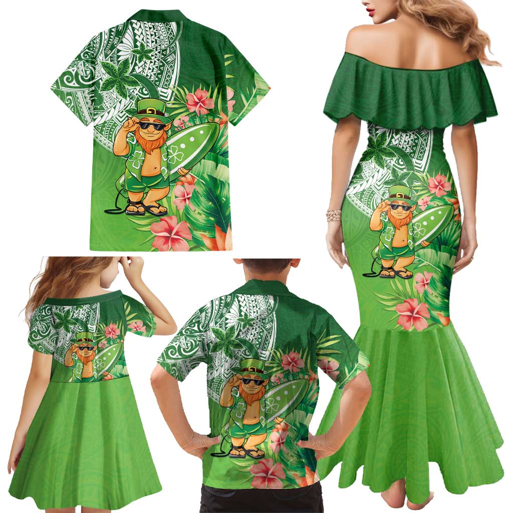 Aloha Hawaii St Patrick's Day Family Matching Mermaid Dress and Hawaiian Shirt Polynesian Style