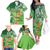 Aloha Hawaii St Patrick's Day Family Matching Off The Shoulder Long Sleeve Dress and Hawaiian Shirt Polynesian Style