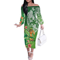 Aloha Hawaii St Patrick's Day Family Matching Off The Shoulder Long Sleeve Dress and Hawaiian Shirt Polynesian Style