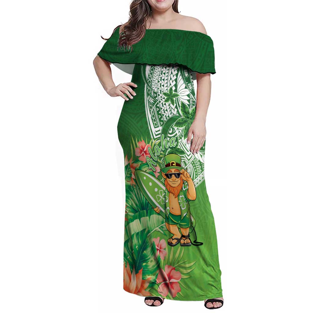 Aloha Hawaii St Patrick's Day Family Matching Off Shoulder Maxi Dress and Hawaiian Shirt Polynesian Style