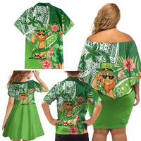 Aloha Hawaii St Patrick's Day Family Matching Off Shoulder Short Dress and Hawaiian Shirt Polynesian Style
