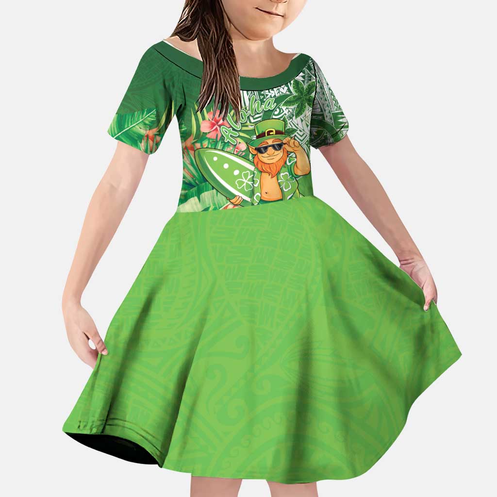 Aloha Hawaii St Patrick's Day Family Matching Puletasi and Hawaiian Shirt Polynesian Style LT05 Daughter's Dress Green - Polynesian Pride