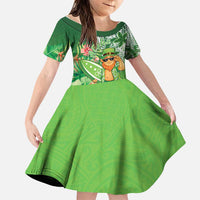 Aloha Hawaii St Patrick's Day Family Matching Puletasi and Hawaiian Shirt Polynesian Style LT05 Daughter's Dress Green - Polynesian Pride