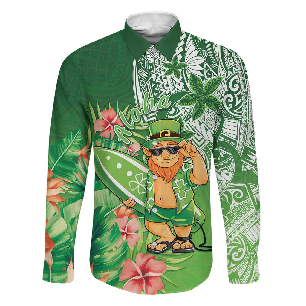 Aloha Hawaii St Patrick's Day Family Matching Puletasi and Hawaiian Shirt Polynesian Style LT05 Dad's Shirt - Long Sleeve Green - Polynesian Pride