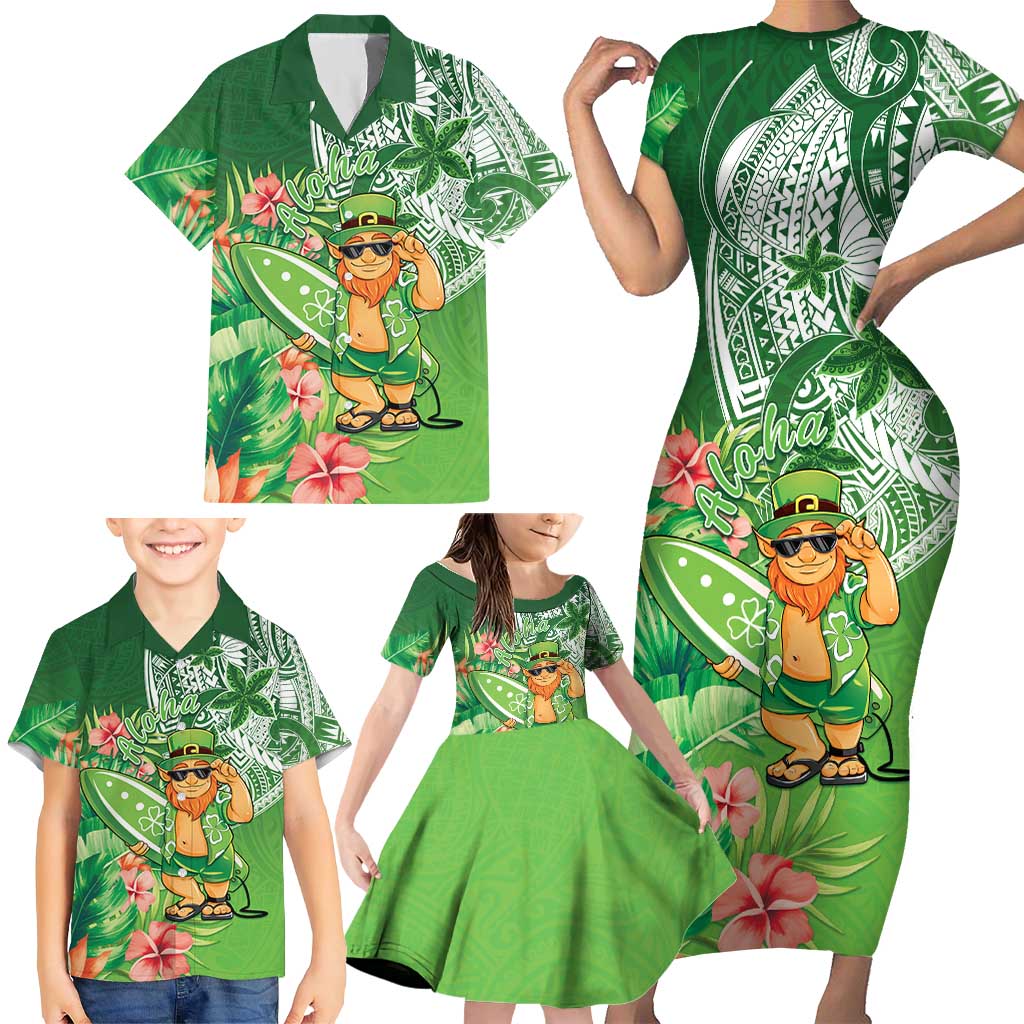 Aloha Hawaii St Patrick's Day Family Matching Short Sleeve Bodycon Dress and Hawaiian Shirt Polynesian Style