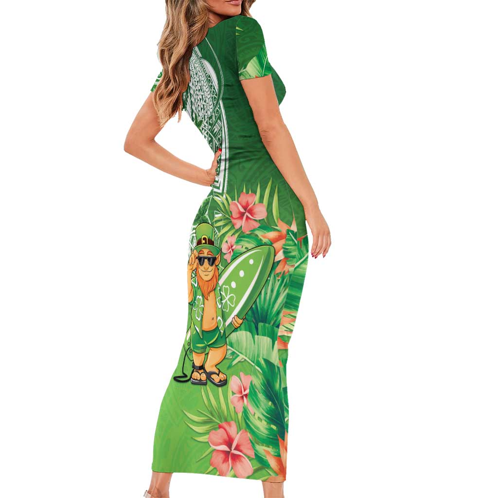 Aloha Hawaii St Patrick's Day Family Matching Short Sleeve Bodycon Dress and Hawaiian Shirt Polynesian Style