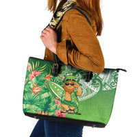 Aloha Hawaii St Patrick's Day Leather Tote Bag Polynesian Style