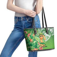 Aloha Hawaii St Patrick's Day Leather Tote Bag Polynesian Style