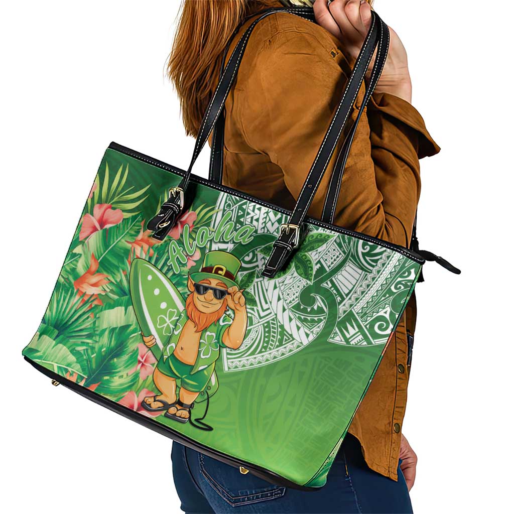Aloha Hawaii St Patrick's Day Leather Tote Bag Polynesian Style