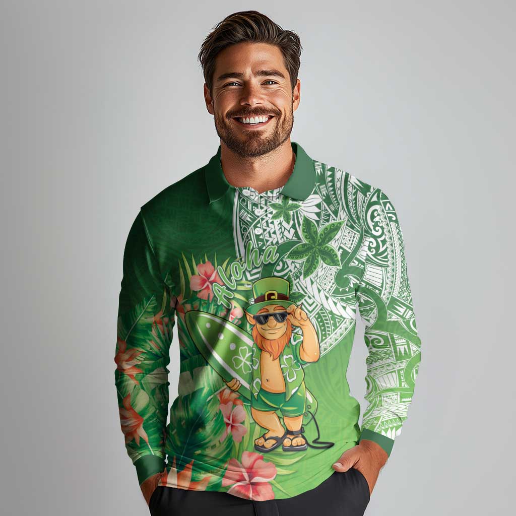 Aloha Hawaii St Patrick's Day Long Sleeve Polo Shirt Polynesian Style