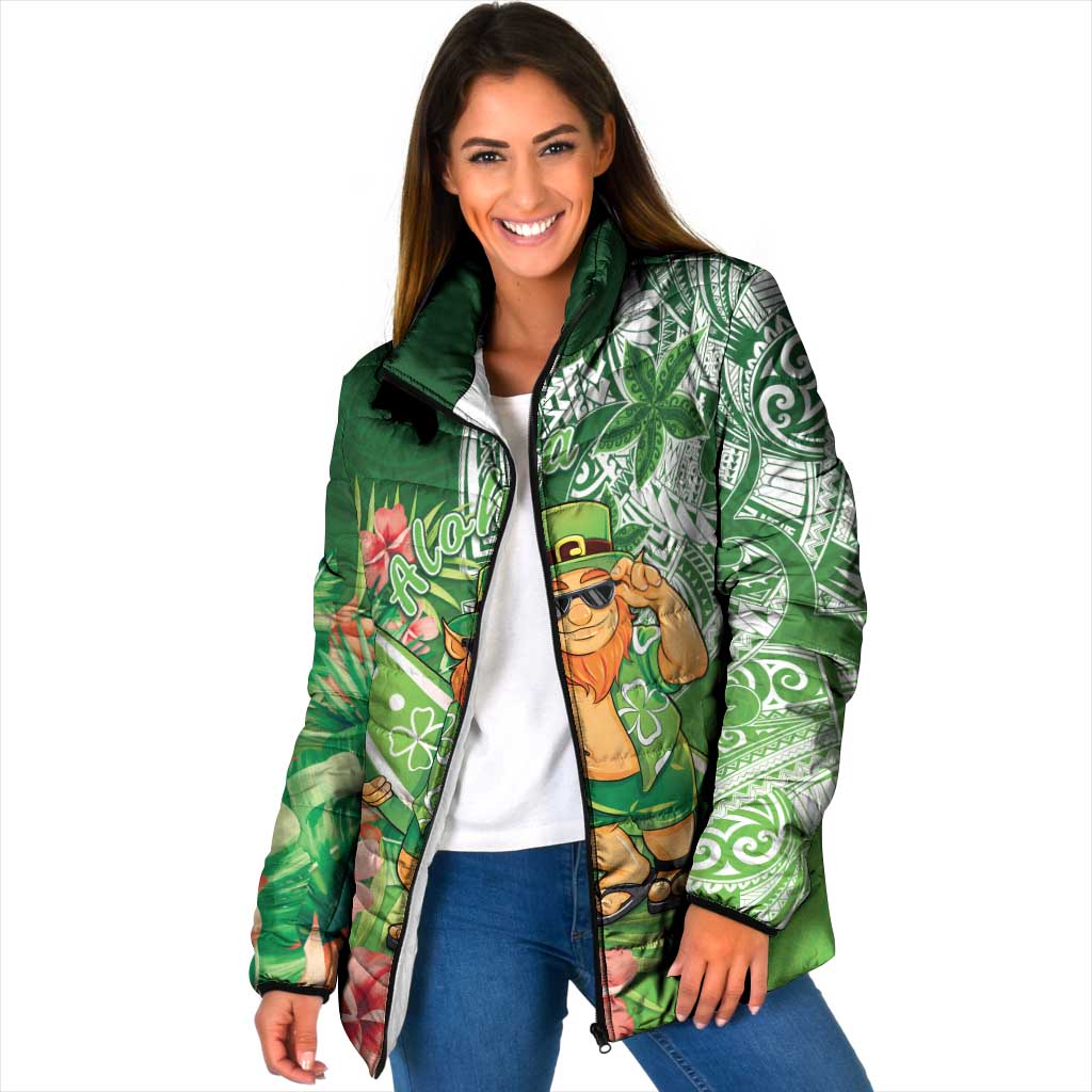Aloha Hawaii St Patrick's Day Padded Jacket Polynesian Style