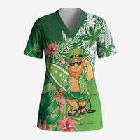 Aloha Hawaii St Patrick's Day Scrub Top Polynesian Style