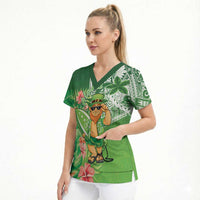Aloha Hawaii St Patrick's Day Scrub Top Polynesian Style