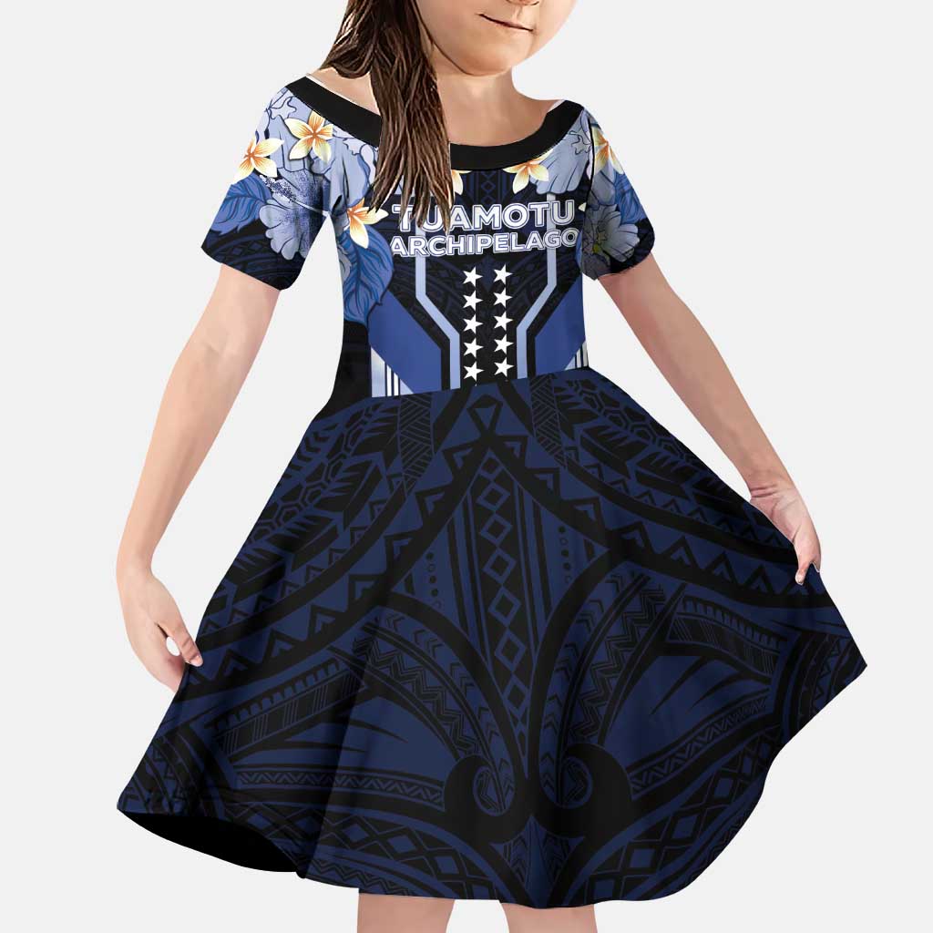 French Polynesia Tuamotu Archipelago Family Matching Off Shoulder Short Dress and Hawaiian Shirt Polynesian Pattern Unique Style LT05 Daughter's Dress Navy - Polynesian Pride