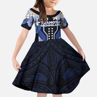 French Polynesia Tuamotu Archipelago Family Matching Tank Maxi Dress and Hawaiian Shirt Polynesian Pattern Unique Style LT05 Daughter's Dress Navy - Polynesian Pride