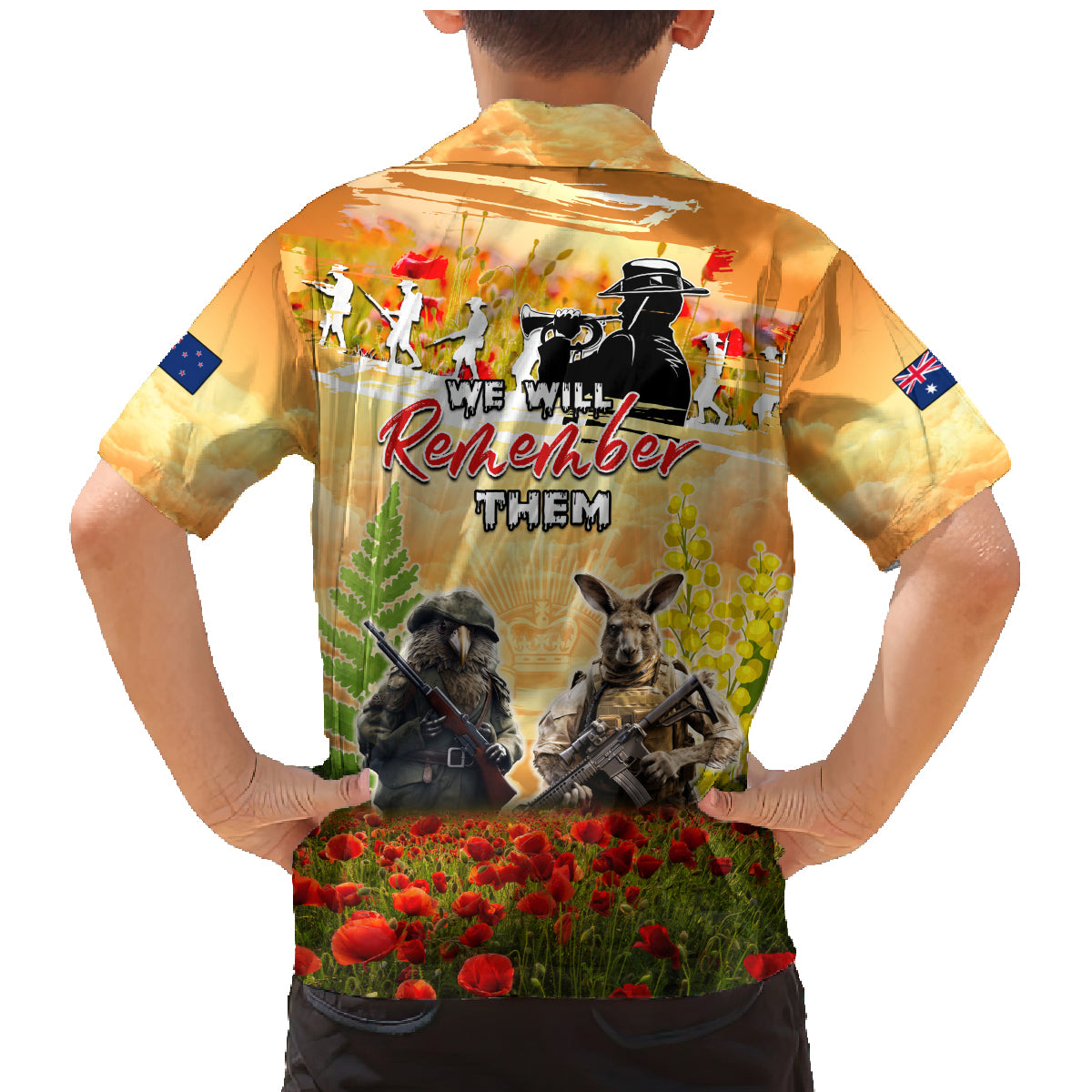 Australia And New Zealand ANZAC Day Family Matching Mermaid Dress and Hawaiian Shirt Kangaroo And Kiwi Bird Soldiers Lest We Forget LT05 - Polynesian Pride