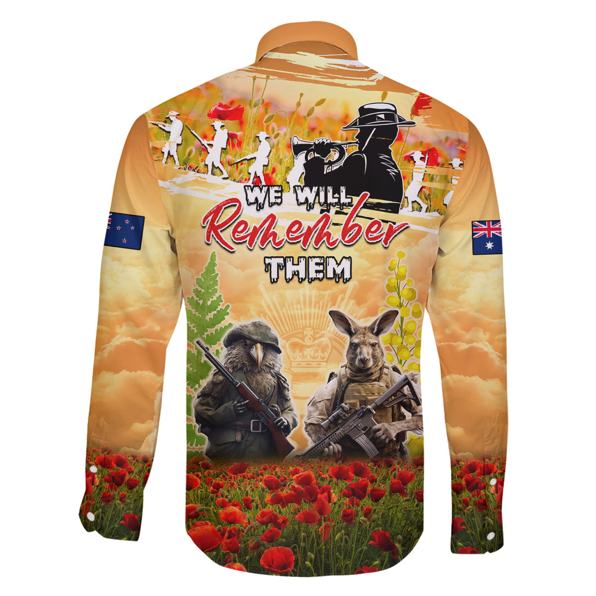 Australia And New Zealand ANZAC Day Family Matching Off The Shoulder Long Sleeve Dress and Hawaiian Shirt Kangaroo And Kiwi Bird Soldiers Lest We Forget LT05 - Polynesian Pride
