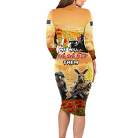 Australia And New Zealand ANZAC Day Long Sleeve Bodycon Dress Kangaroo And Kiwi Bird Soldiers Lest We Forget LT05 - Polynesian Pride