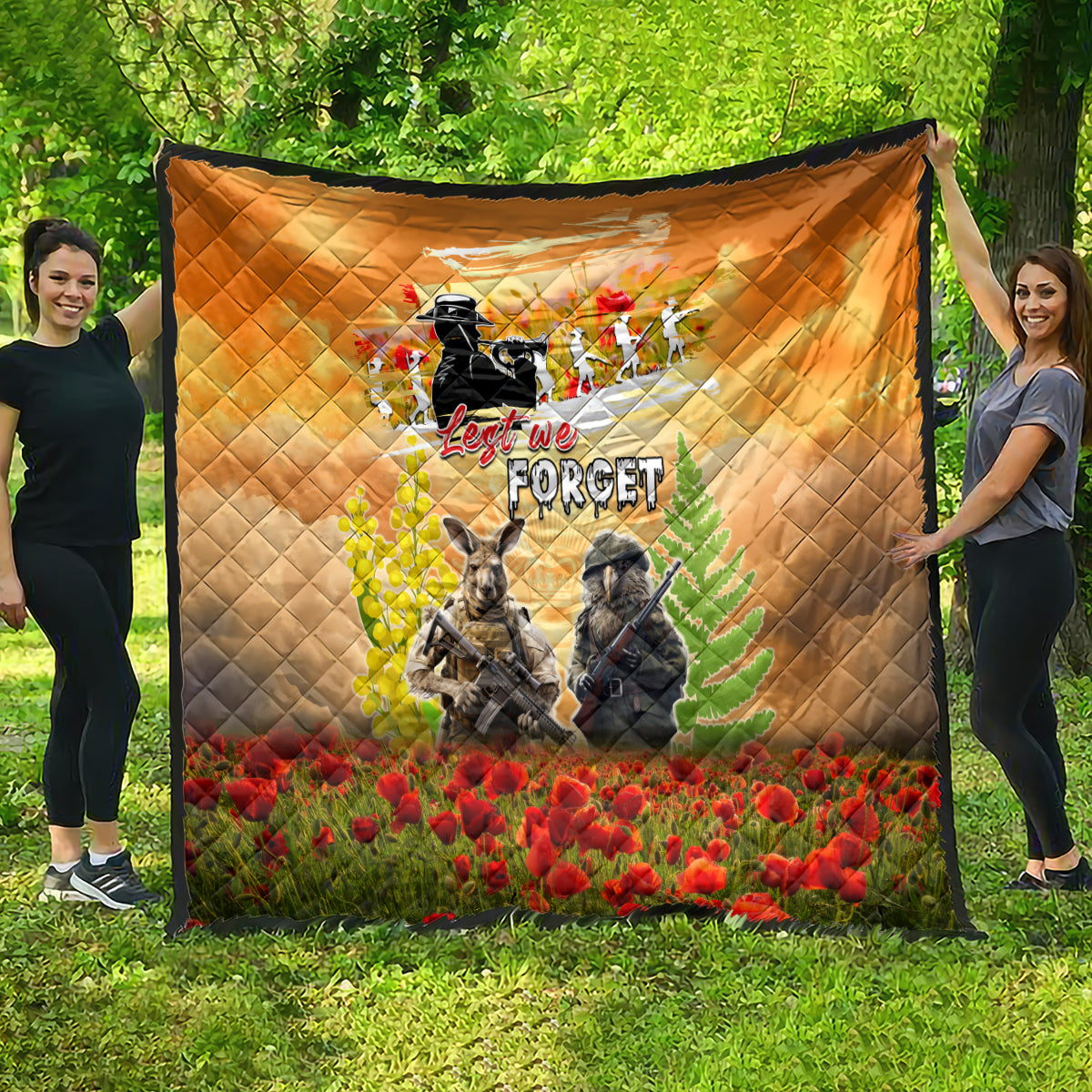 Australia And New Zealand ANZAC Day Quilt Kangaroo And Kiwi Bird Soldiers Lest We Forget LT05 - Polynesian Pride