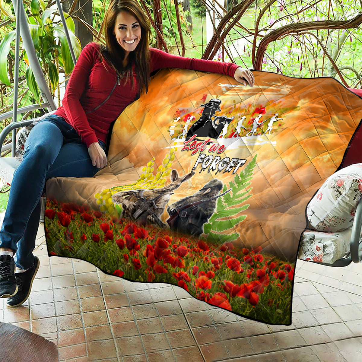 Australia And New Zealand ANZAC Day Quilt Kangaroo And Kiwi Bird Soldiers Lest We Forget LT05 - Polynesian Pride