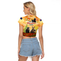 Australia And New Zealand ANZAC Day Raglan Cropped T Shirt Kangaroo And Kiwi Bird Soldiers Lest We Forget LT05 - Polynesian Pride