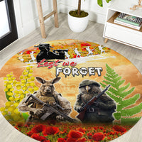 Australia And New Zealand ANZAC Day Round Carpet Kangaroo And Kiwi Bird Soldiers Lest We Forget LT05 Yellow - Polynesian Pride