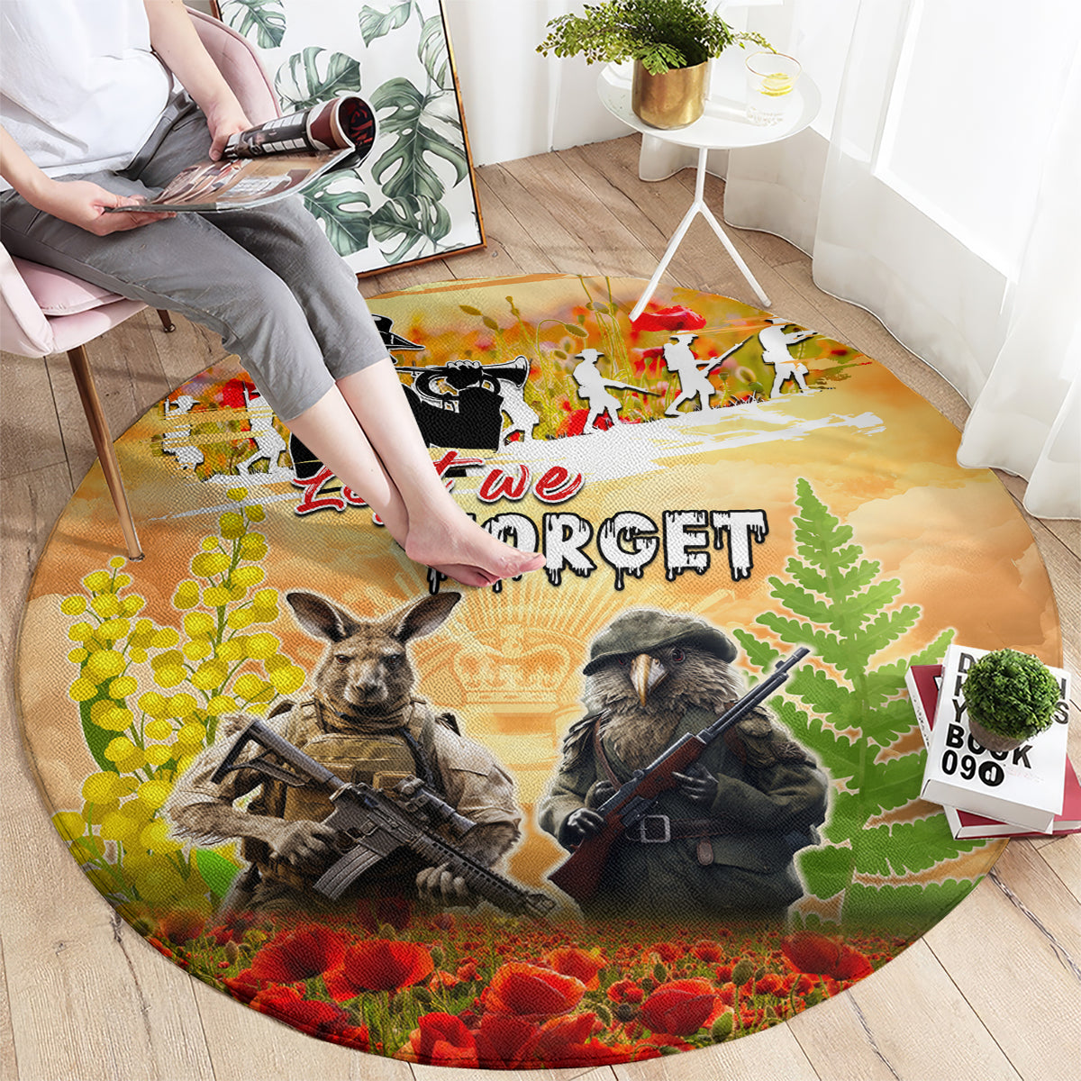 Australia And New Zealand ANZAC Day Round Carpet Kangaroo And Kiwi Bird Soldiers Lest We Forget LT05 - Polynesian Pride