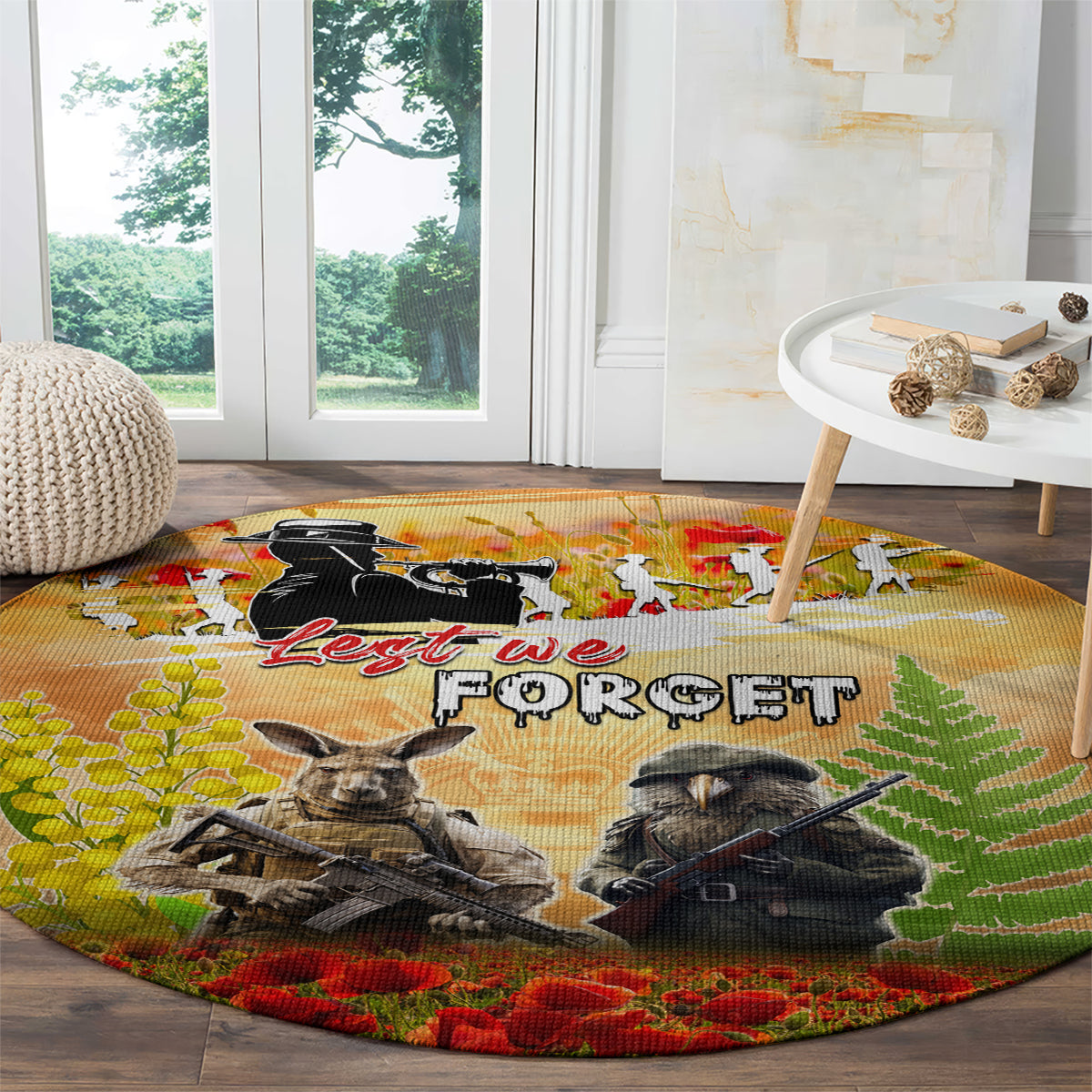 Australia And New Zealand ANZAC Day Round Carpet Kangaroo And Kiwi Bird Soldiers Lest We Forget LT05 - Polynesian Pride