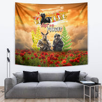 Australia And New Zealand ANZAC Day Tapestry Kangaroo And Kiwi Bird Soldiers Lest We Forget LT05 Yellow - Polynesian Pride