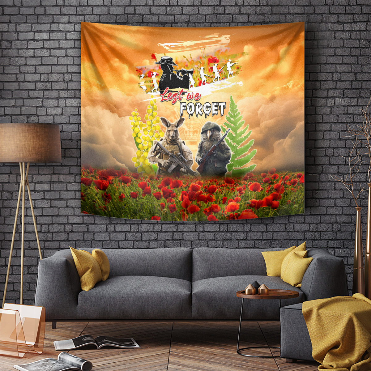 Australia And New Zealand ANZAC Day Tapestry Kangaroo And Kiwi Bird Soldiers Lest We Forget LT05 - Polynesian Pride