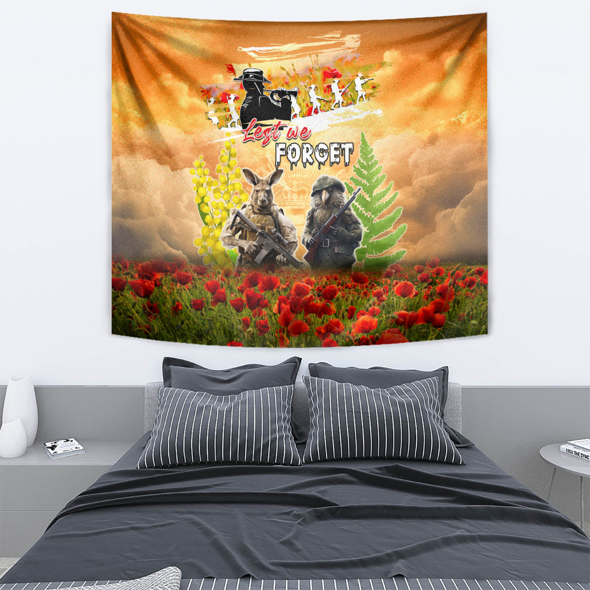Australia And New Zealand ANZAC Day Tapestry Kangaroo And Kiwi Bird Soldiers Lest We Forget LT05 - Polynesian Pride