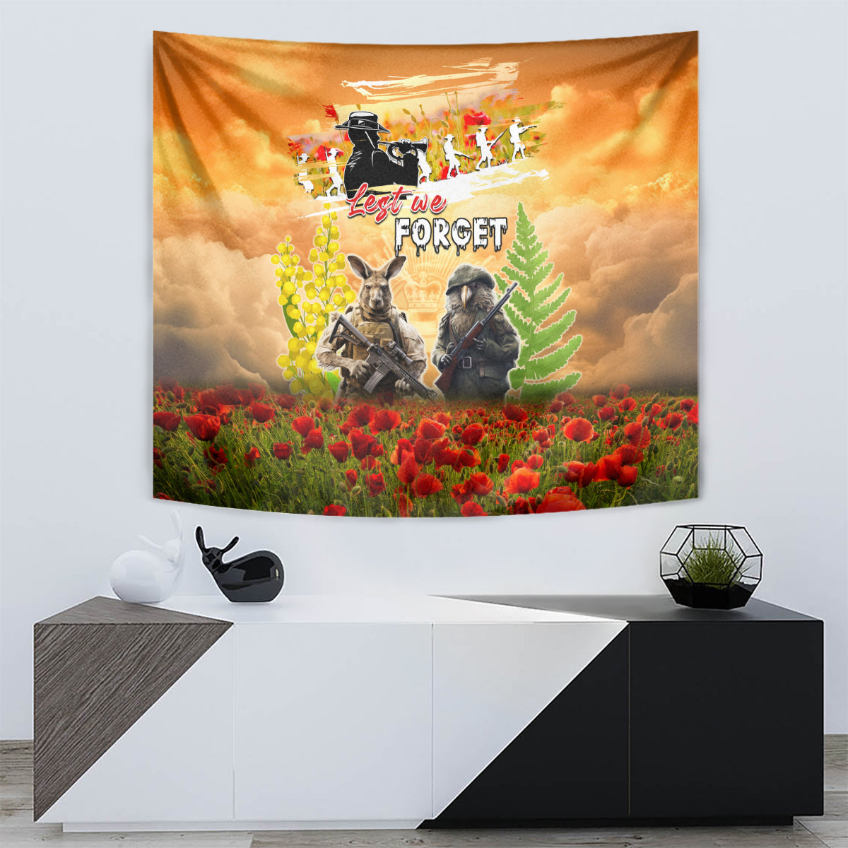 Australia And New Zealand ANZAC Day Tapestry Kangaroo And Kiwi Bird Soldiers Lest We Forget LT05 - Polynesian Pride