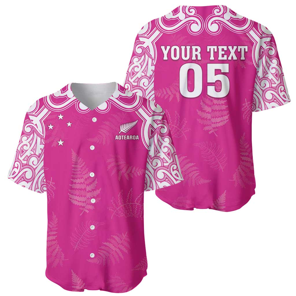 New Zealand Fern Women Rugby Custom Baseball Jersey Pink Maori Pattern