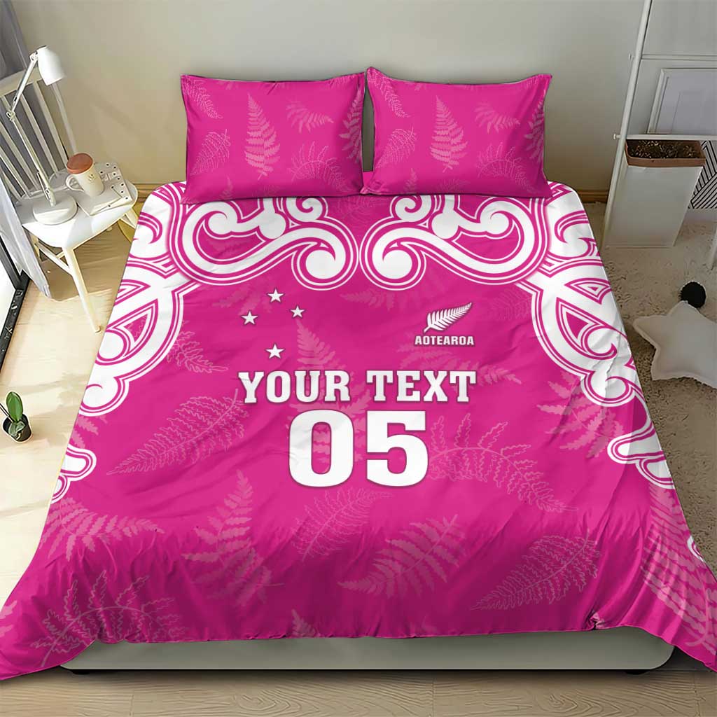 New Zealand Fern Women Rugby Custom Bedding Set Pink Maori Pattern