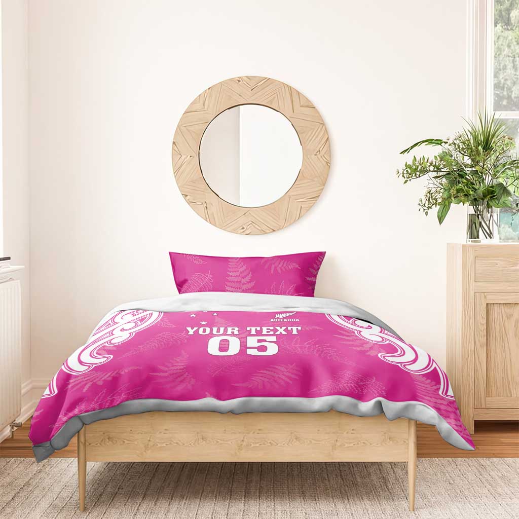 New Zealand Fern Women Rugby Custom Bedding Set Pink Maori Pattern