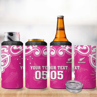 New Zealand Fern Women Rugby Custom 4 in 1 Can Cooler Tumbler Pink Maori Pattern