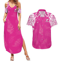 New Zealand Fern Women Rugby Custom Couples Matching Summer Maxi Dress and Hawaiian Shirt Pink Maori Pattern
