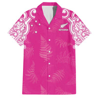 New Zealand Fern Women Rugby Custom Family Matching Off The Shoulder Long Sleeve Dress and Hawaiian Shirt Pink Maori Pattern