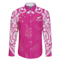 New Zealand Fern Women Rugby Custom Family Matching Short Sleeve Bodycon Dress and Hawaiian Shirt Pink Maori Pattern